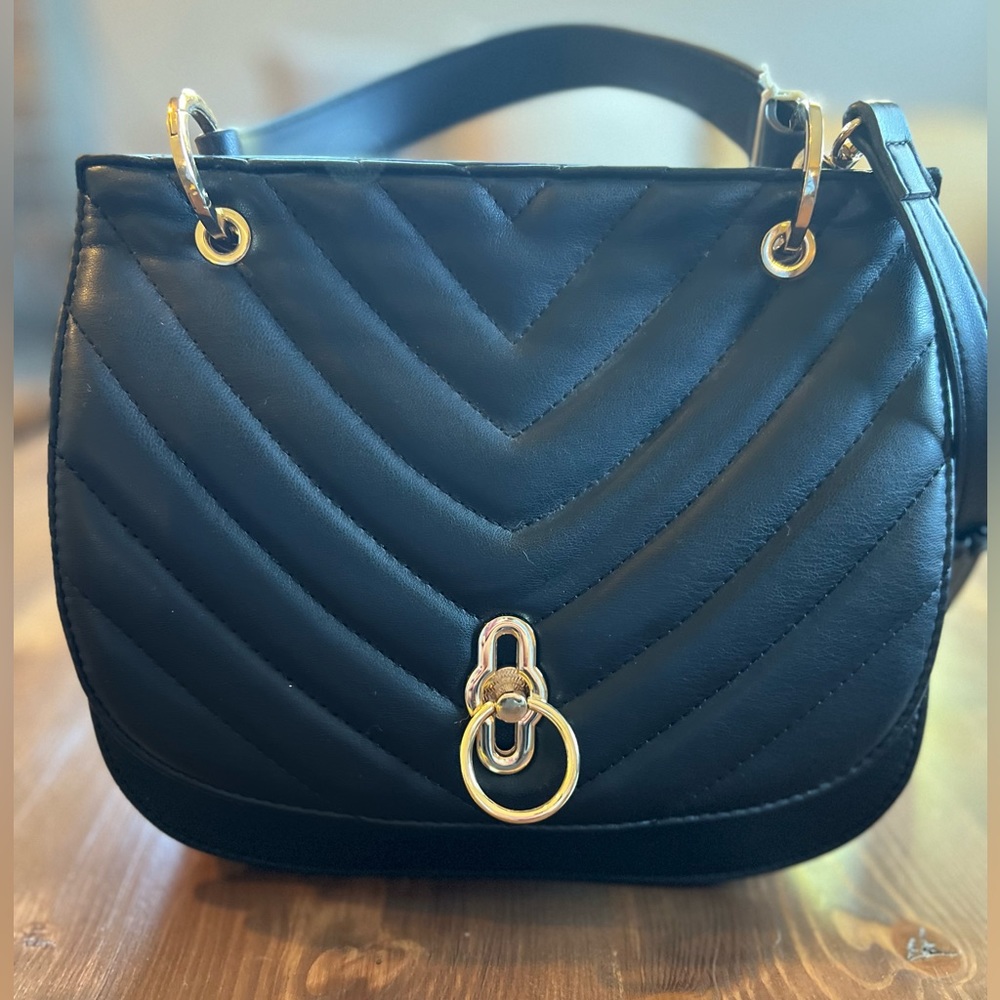 Black Gianni Bini Faux Leather Quilted Crossbody